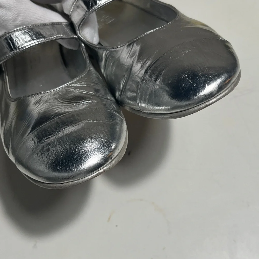 CHANEL Silver Mary Jane Flats with Strap